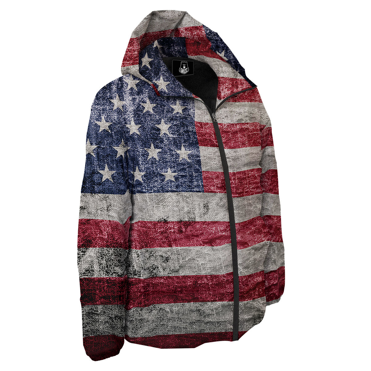 American Flag Grunge Print Down Jacket-grizzshop