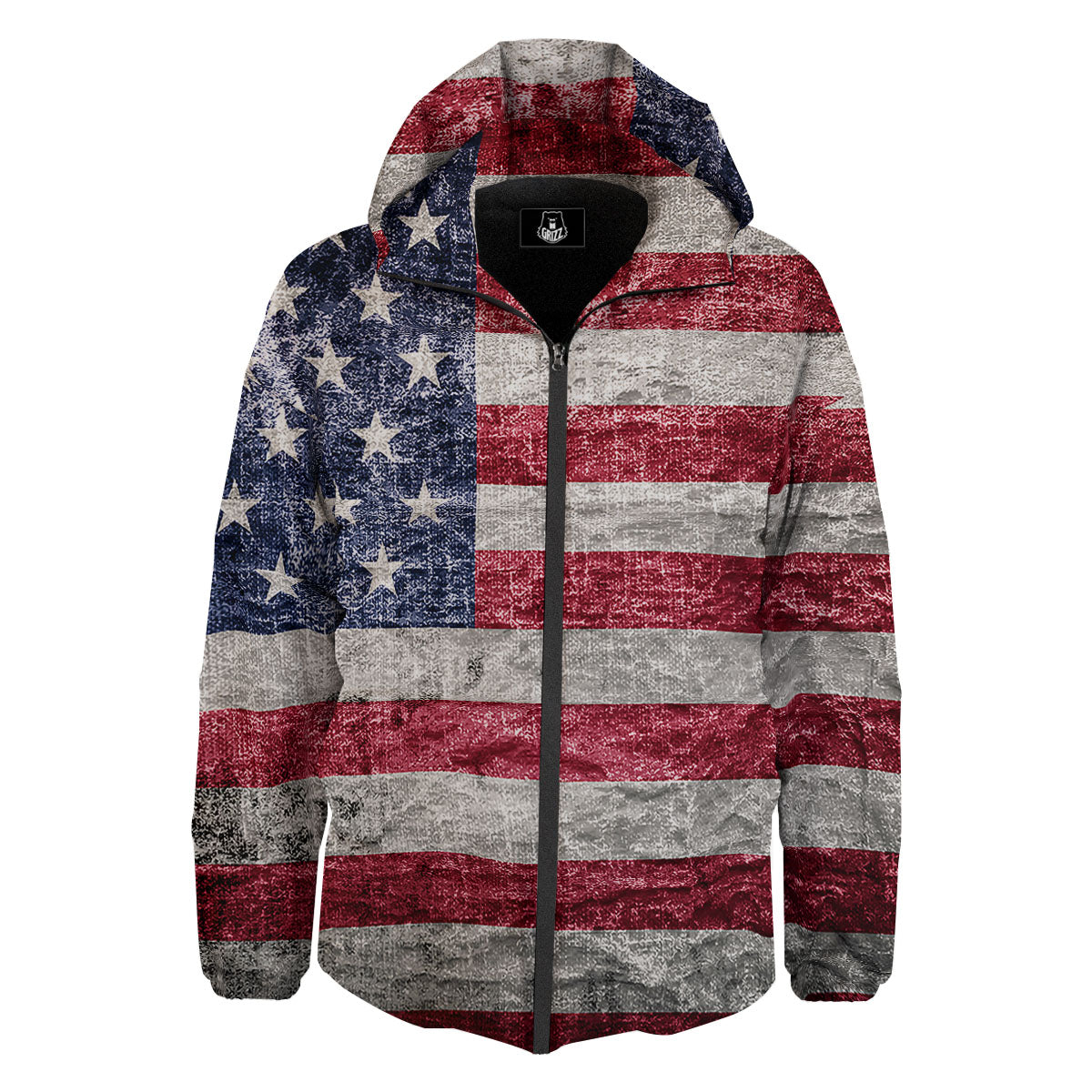 American Flag Grunge Print Down Jacket-grizzshop