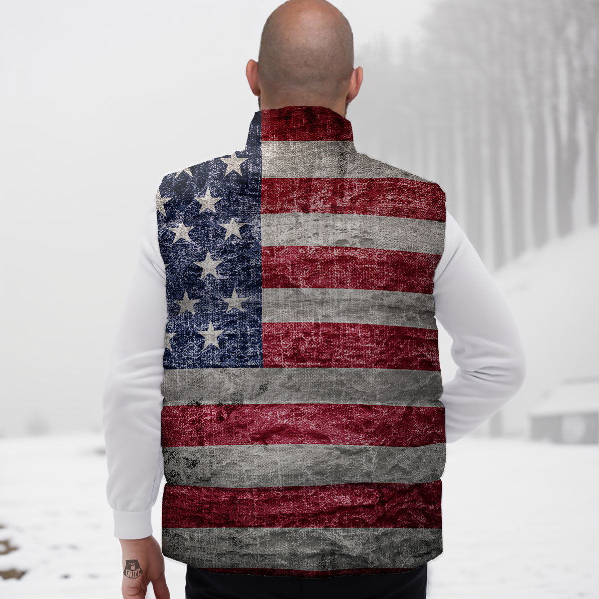 American Flag Grunge Print Down Vest