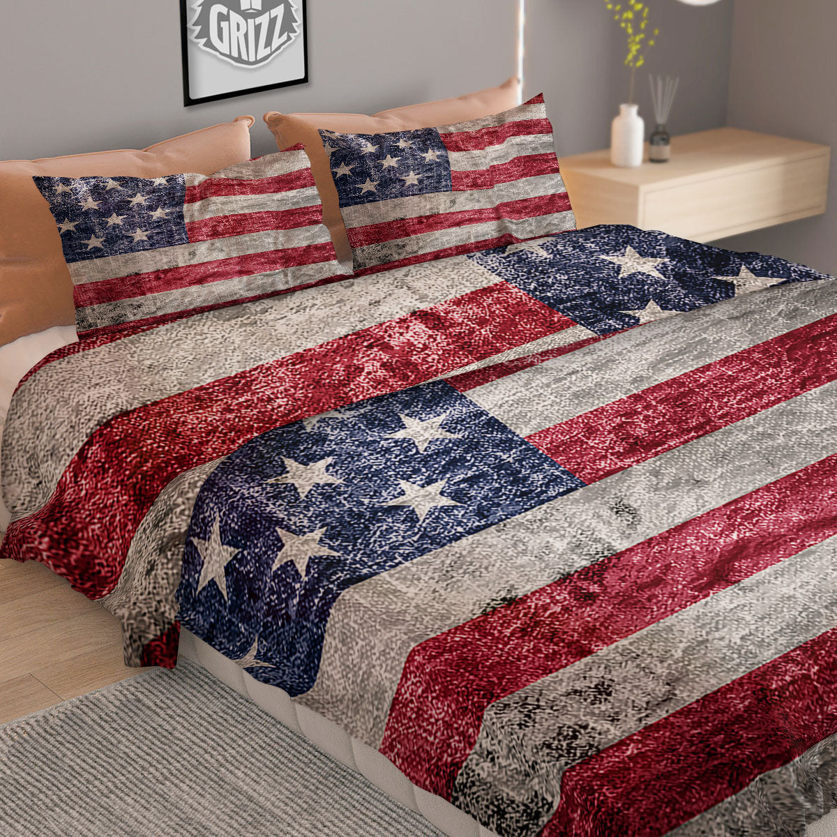 American Flag Grunge Print Duvet Cover Bedding Set