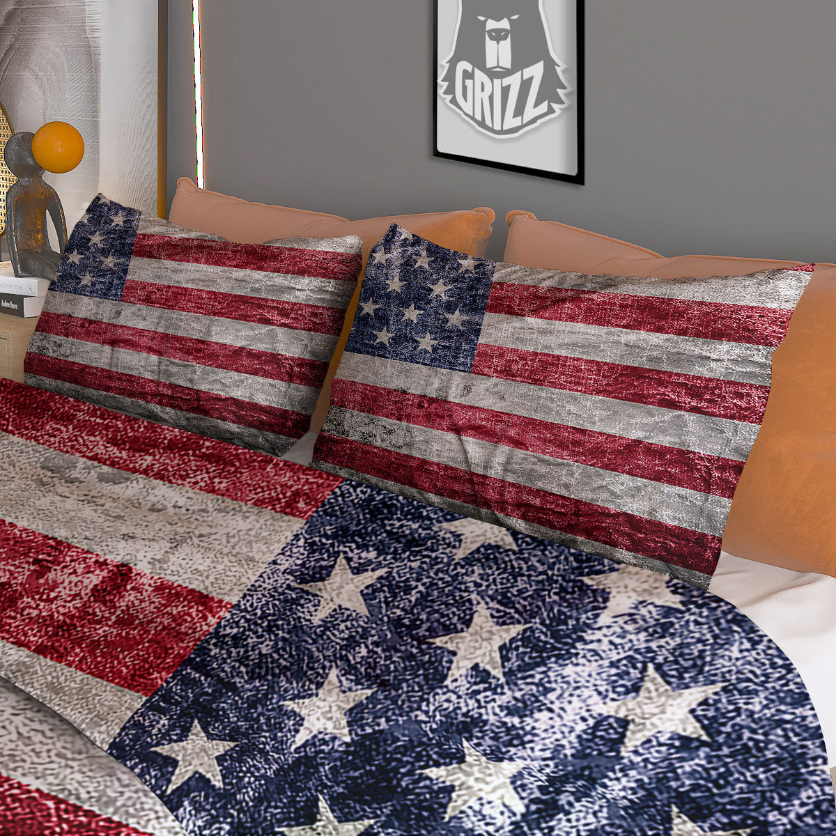 American Flag Grunge Print Duvet Cover Bedding Set