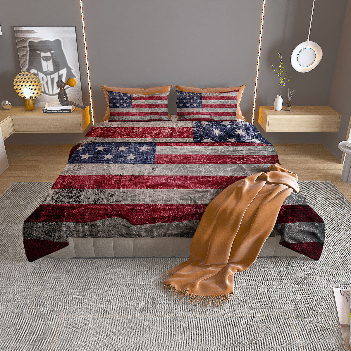 American Flag Grunge Print Duvet Cover Bedding Set