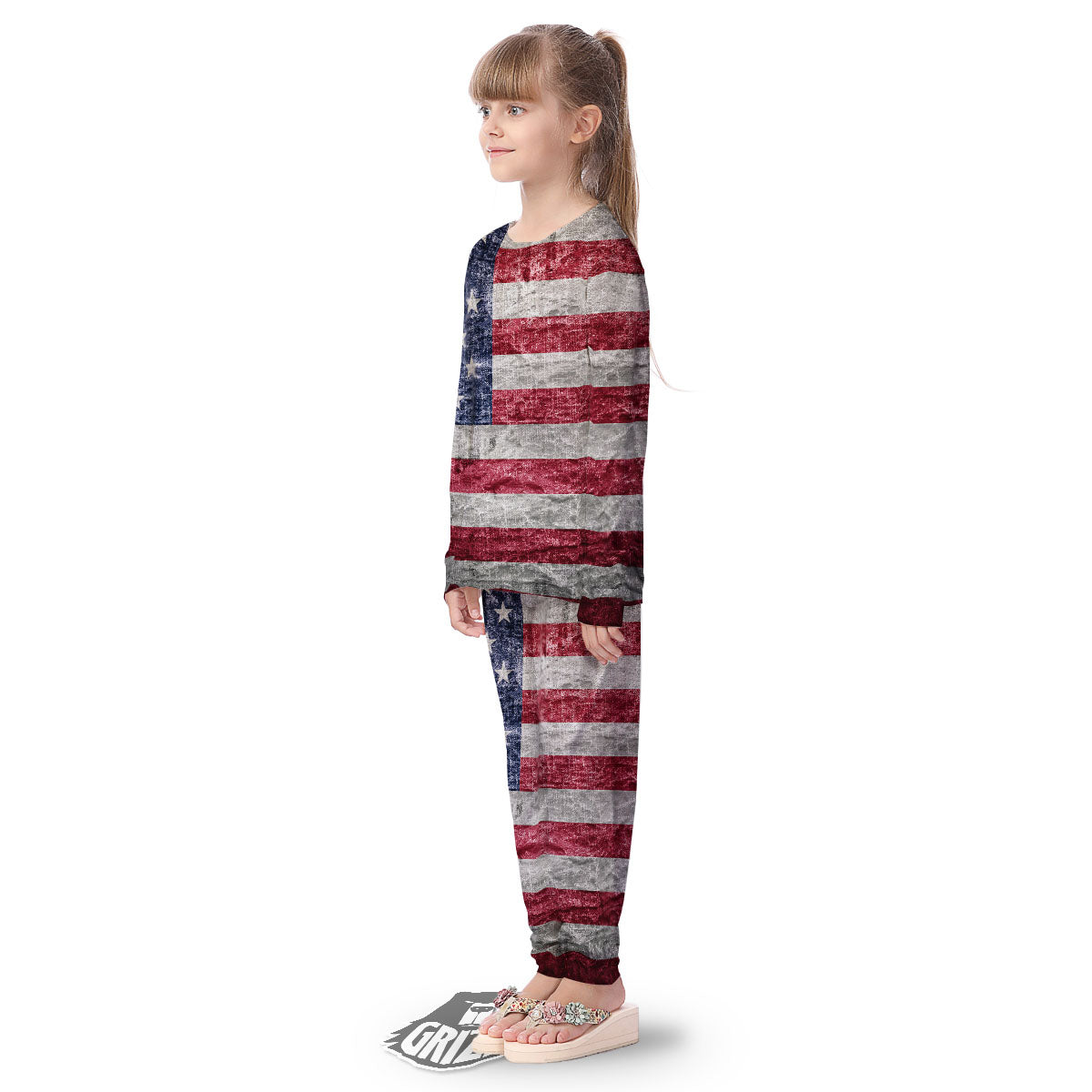 American Flag Grunge Print Kid's Pajamas-grizzshop