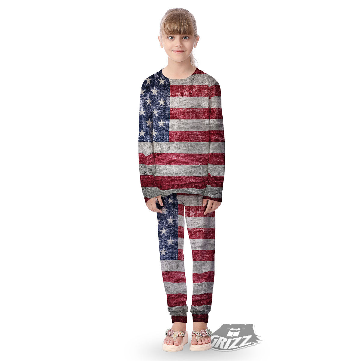 American Flag Grunge Print Kid's Pajamas-grizzshop
