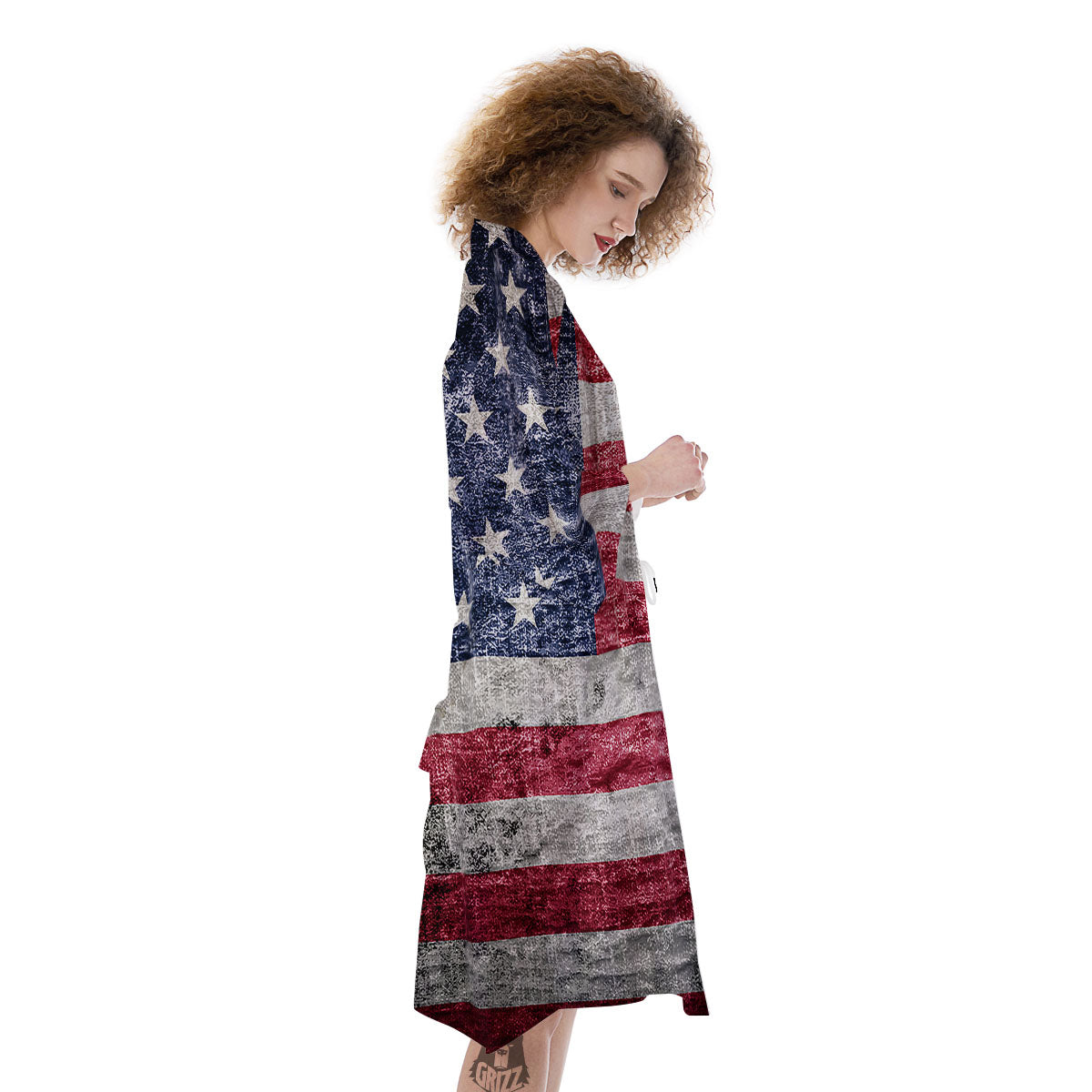 American Flag Grunge Print Kimono-grizzshop