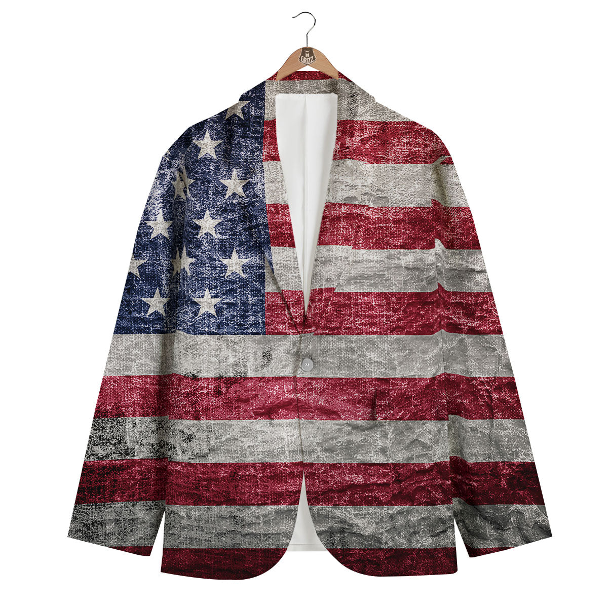 American Flag Grunge Print Men's Blazer-grizzshop