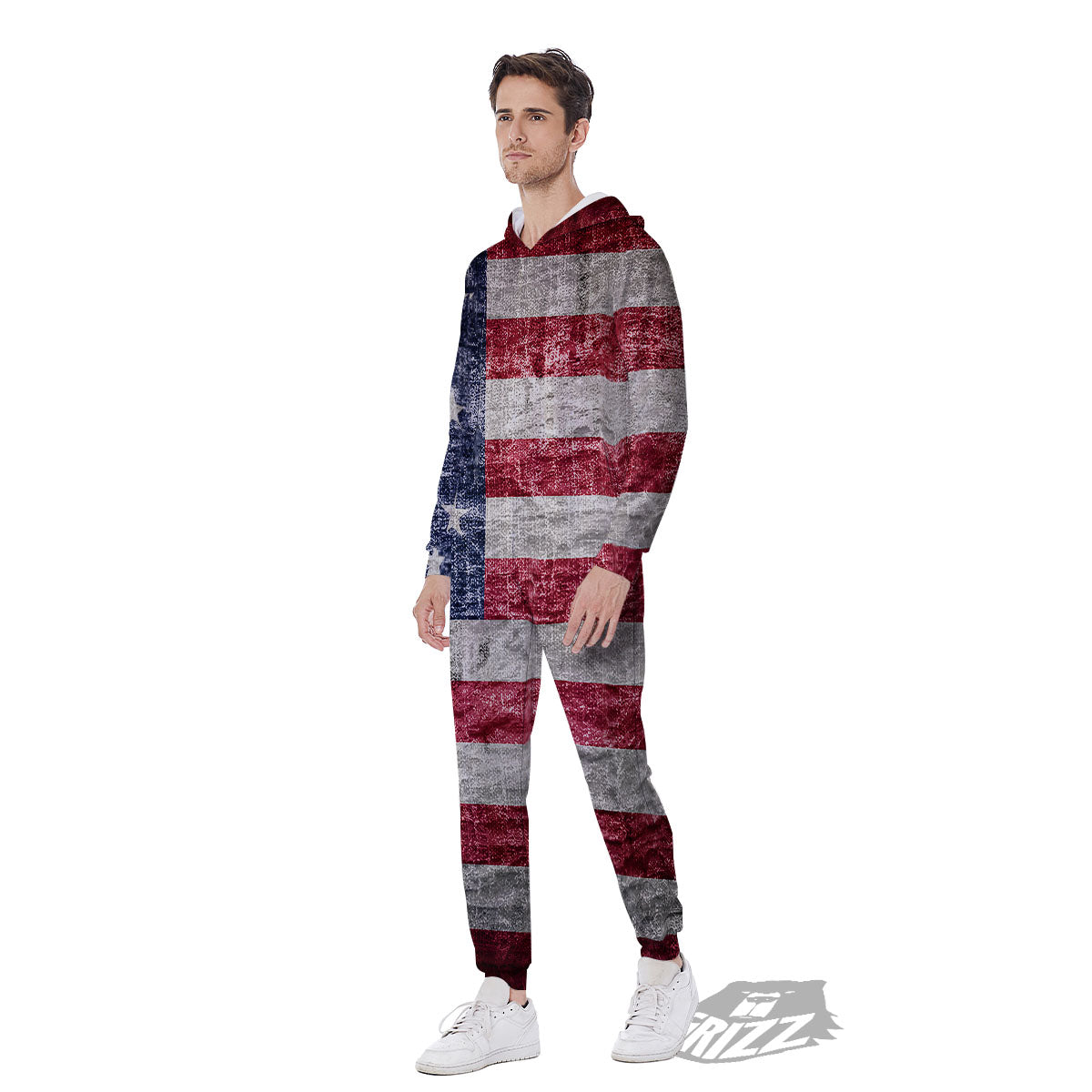 American Flag Grunge Print Men's Jumpsuit-grizzshop