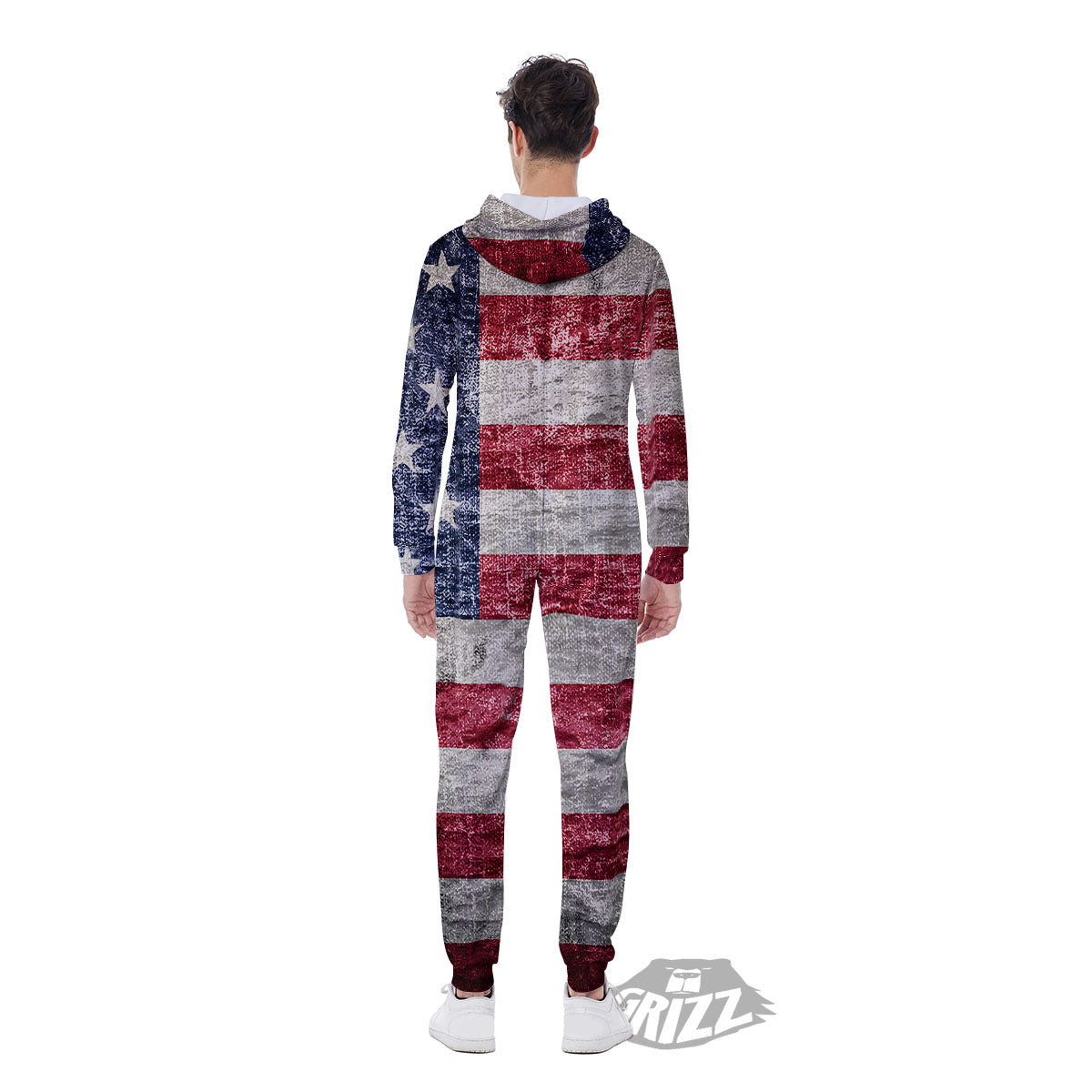 American Flag Grunge Print Men's Jumpsuit-grizzshop