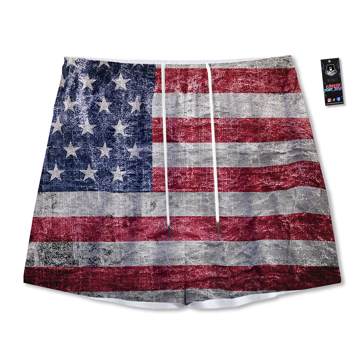 American Flag Grunge Print Mesh Shorts