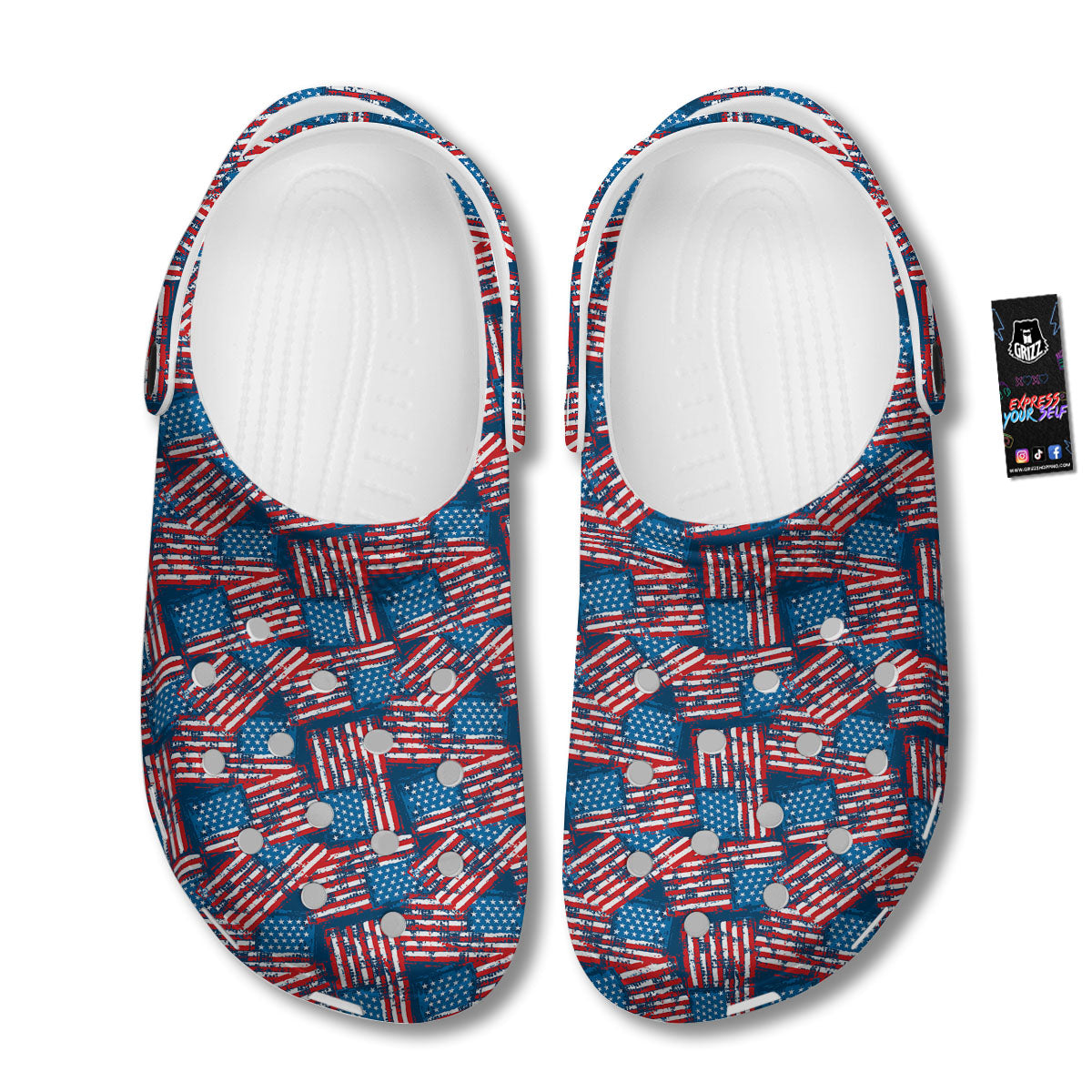 American Flag Grunge Print Pattern Clog-grizzshop