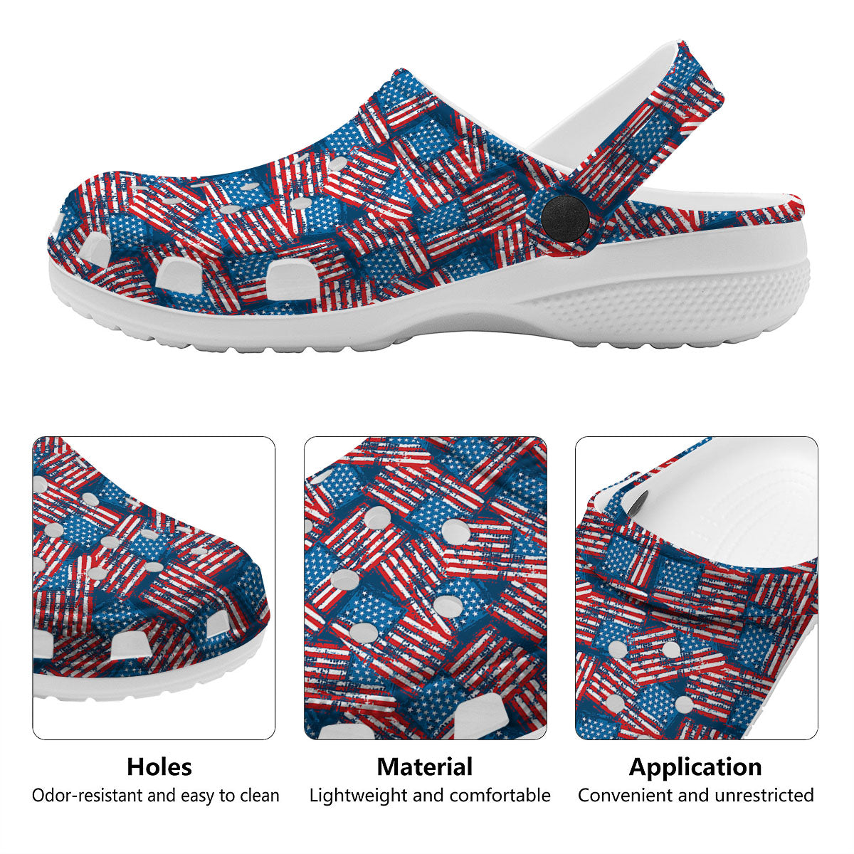 American Flag Grunge Print Pattern Clog-grizzshop