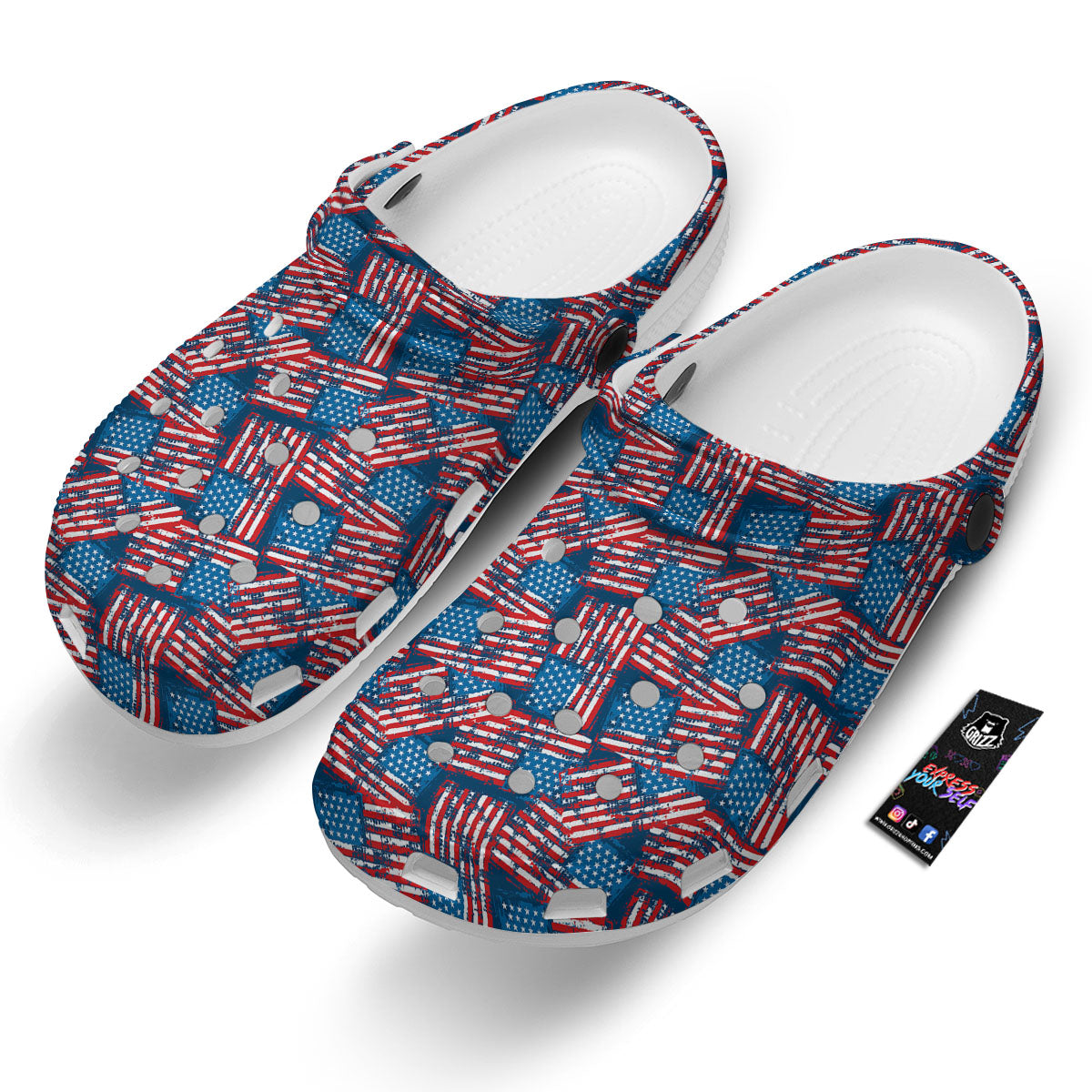 American Flag Grunge Print Pattern Clog-grizzshop