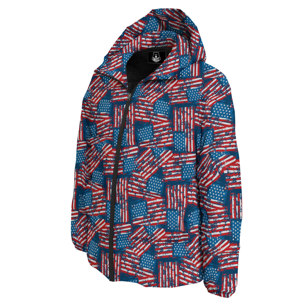 American Flag Grunge Print Pattern Down Jacket-grizzshop