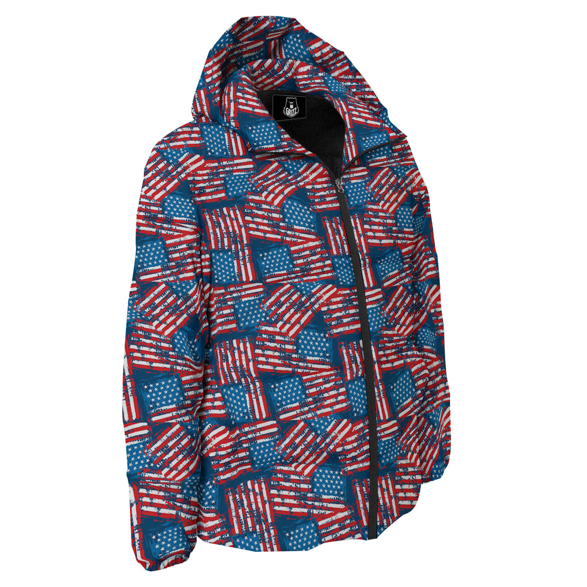 American Flag Grunge Print Pattern Down Jacket-grizzshop