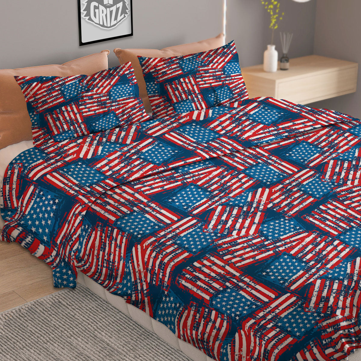American Flag Grunge Print Pattern Duvet Cover Bedding Set