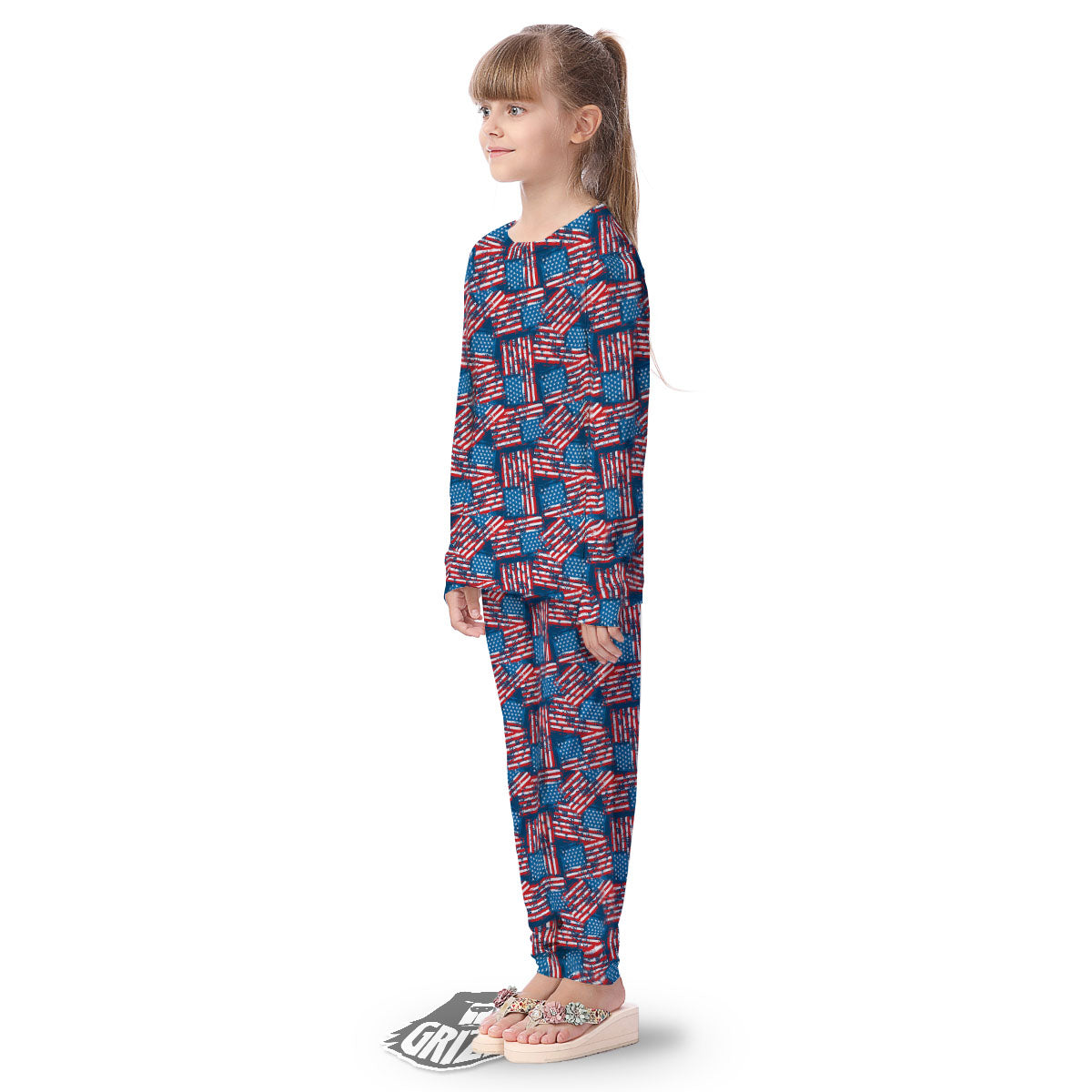 American Flag Grunge Print Pattern Kid's Pajamas-grizzshop