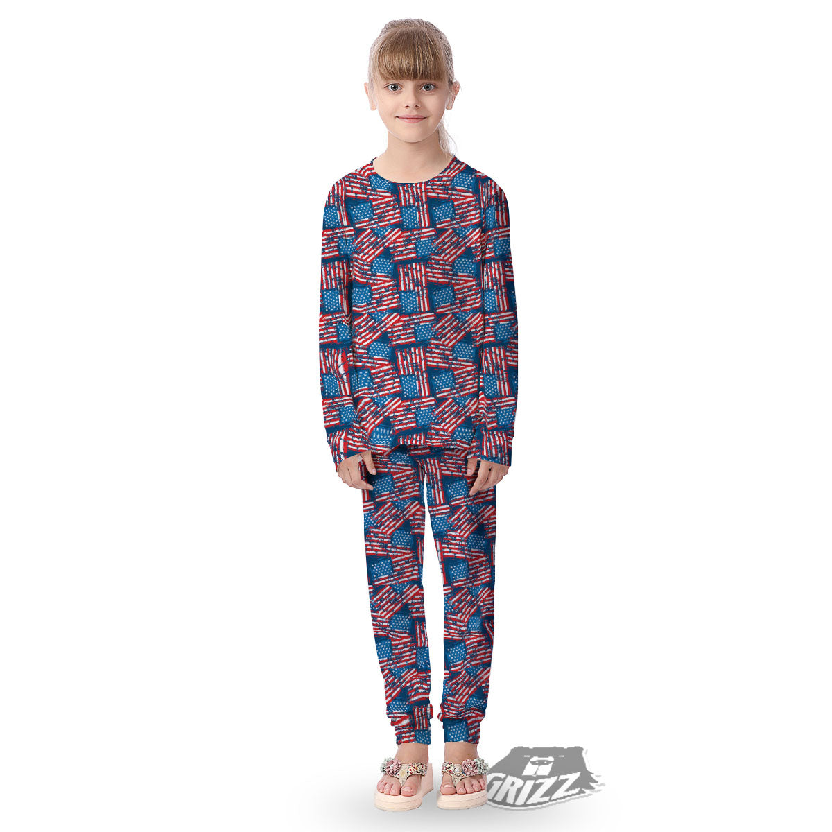 American Flag Grunge Print Pattern Kid's Pajamas-grizzshop