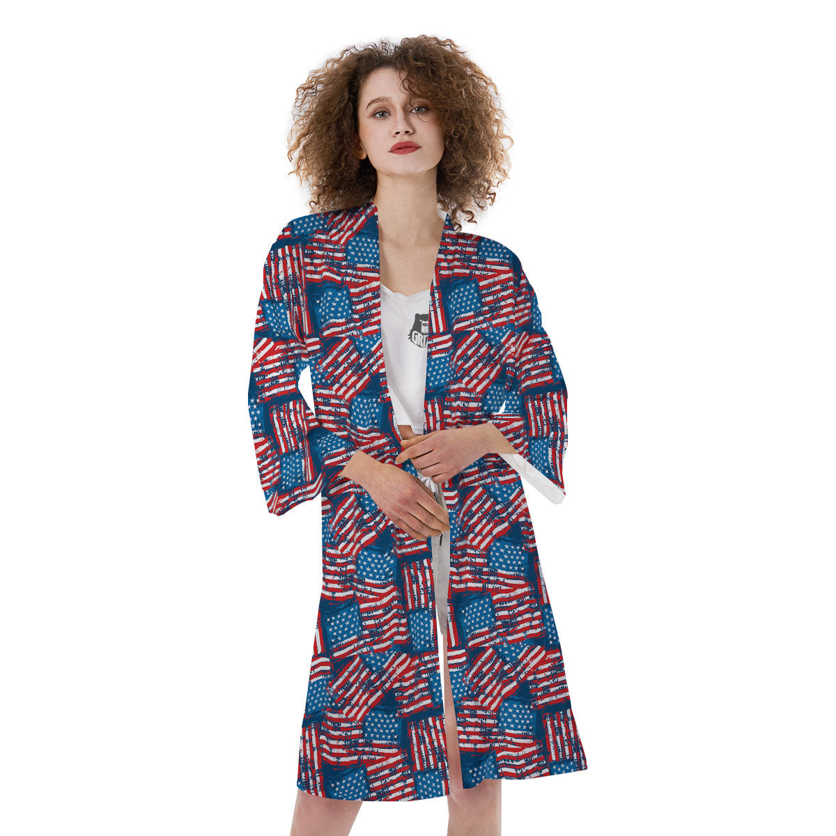 American Flag Grunge Print Pattern Kimono-grizzshop