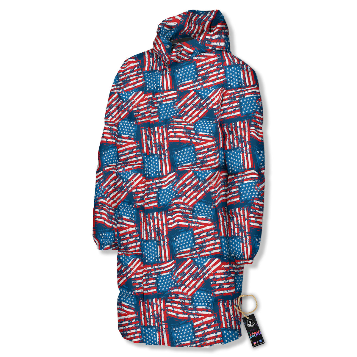 American Flag Grunge Print Pattern Long Down Jacket-grizzshop