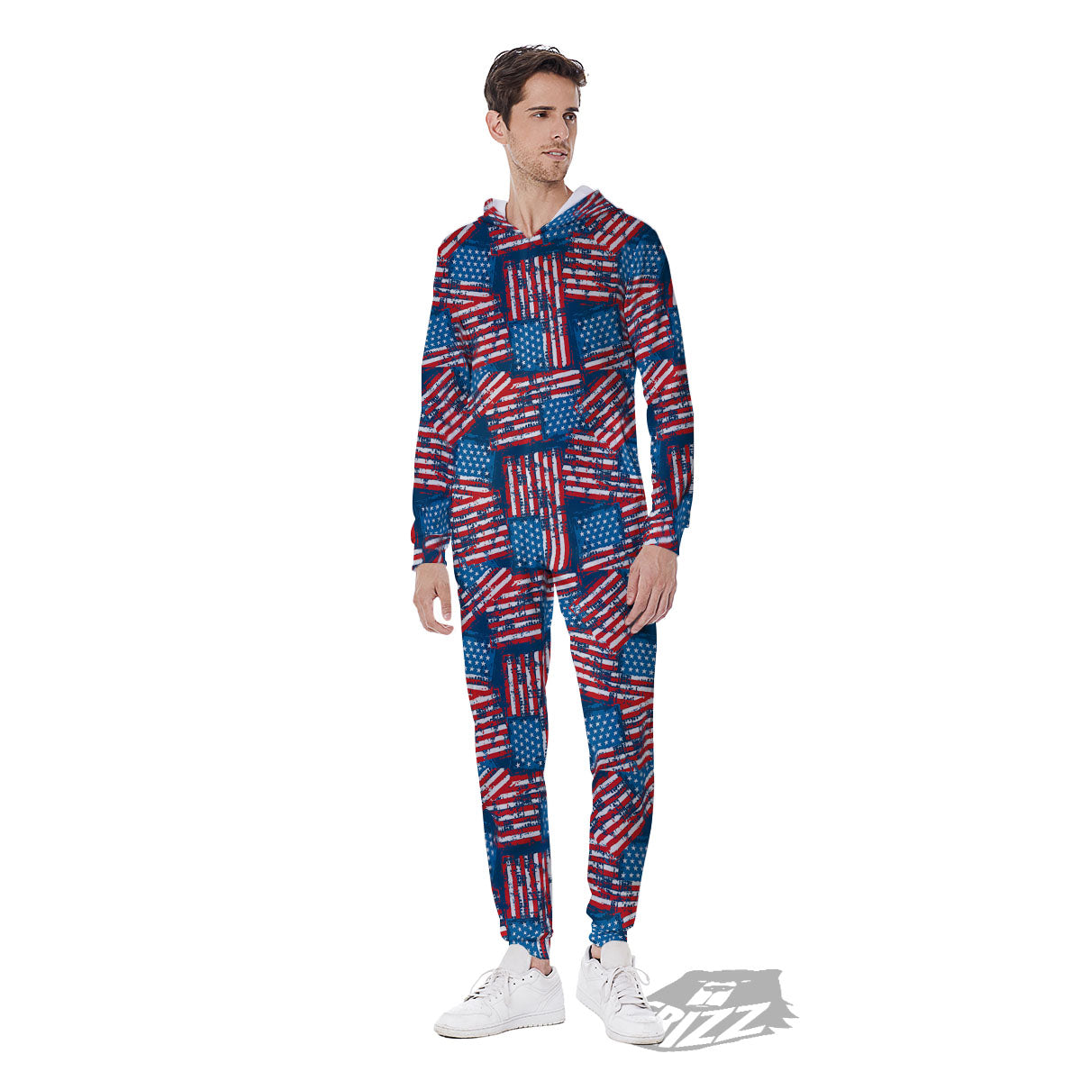 American Flag Grunge Print Pattern Men's Jumpsuit-grizzshop