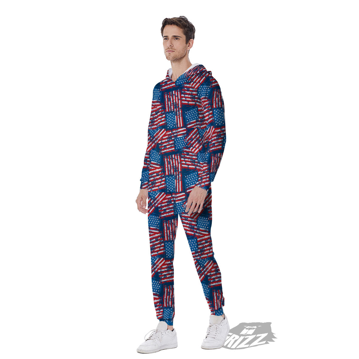 American Flag Grunge Print Pattern Men's Jumpsuit-grizzshop