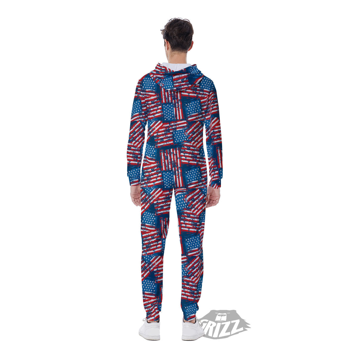 American Flag Grunge Print Pattern Men's Jumpsuit-grizzshop