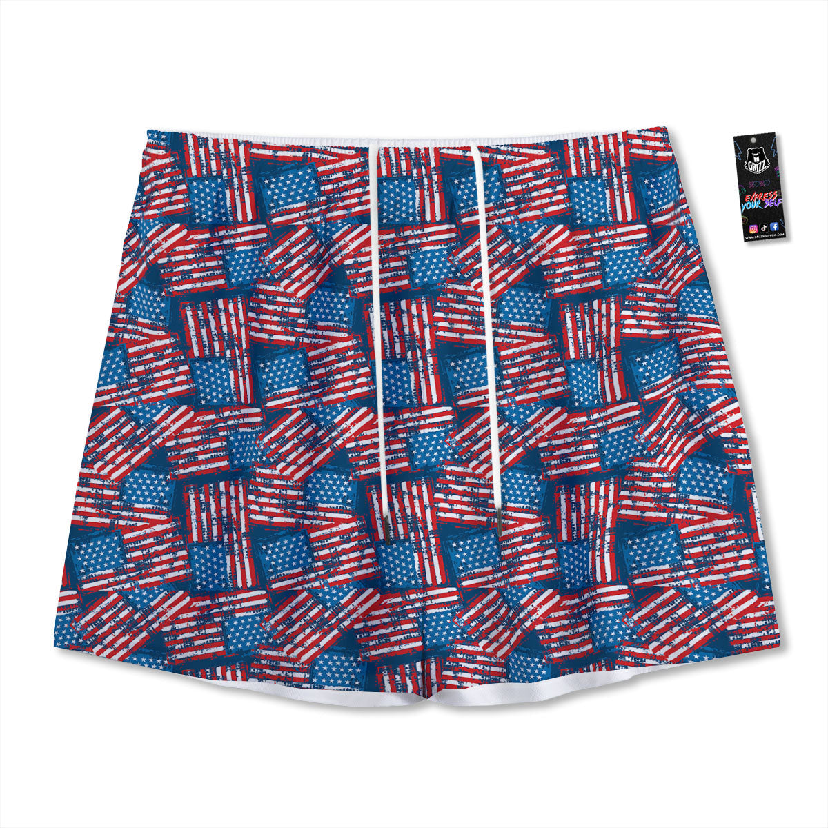 American Flag Grunge Print Pattern Mesh Shorts