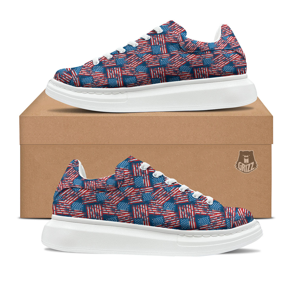 American Flag Grunge Print Pattern Platform Shoes-grizzshop