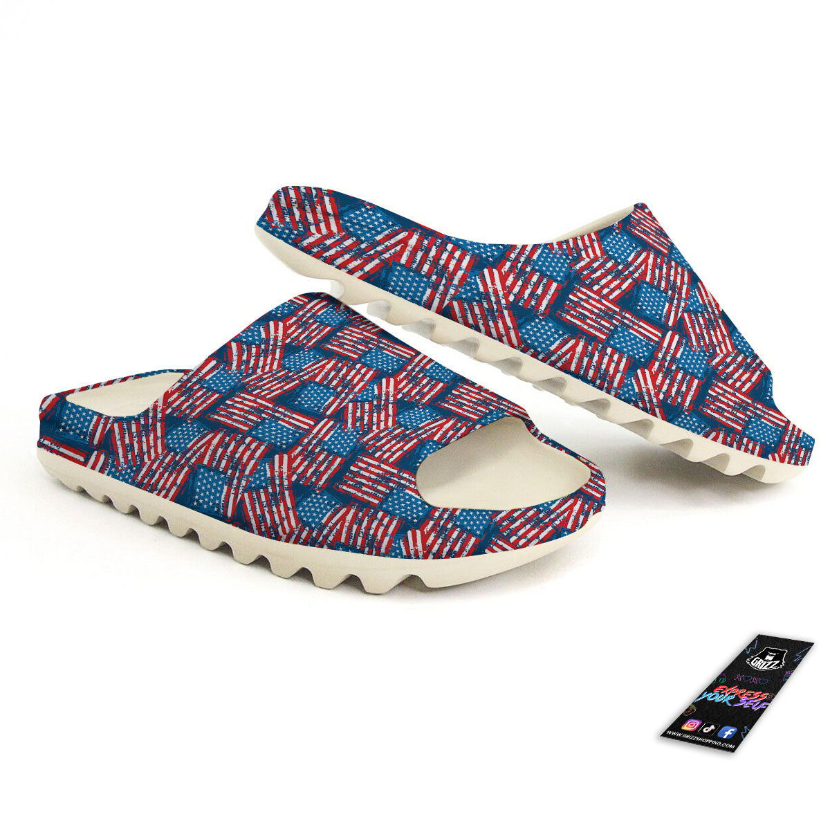 American Flag Grunge Print Pattern Sandals-grizzshop