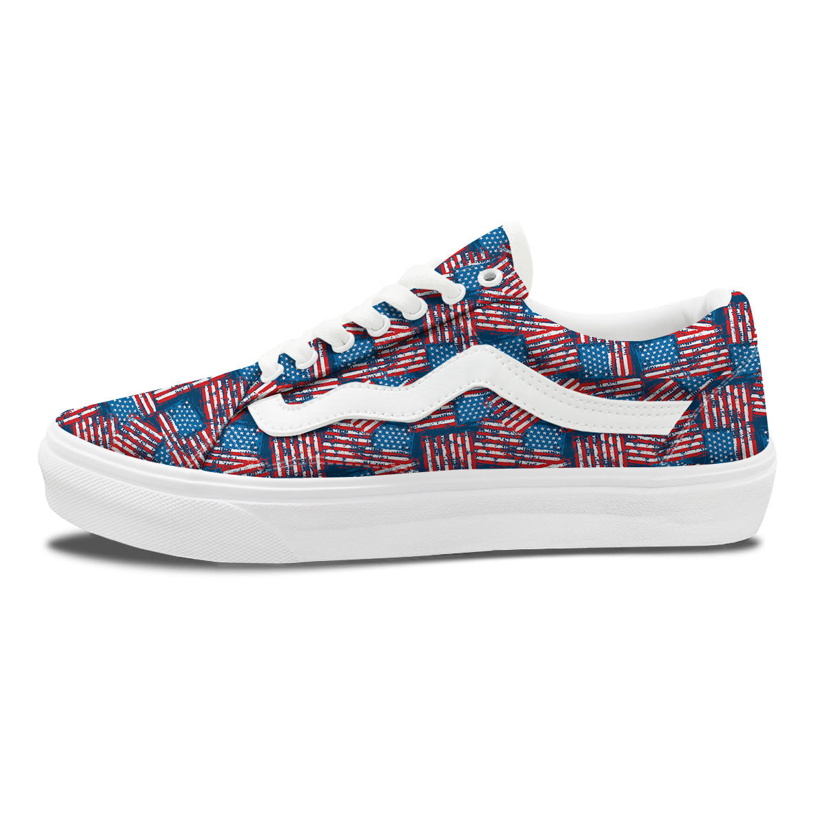 American Flag Grunge Print Pattern Skate Shoes-grizzshop