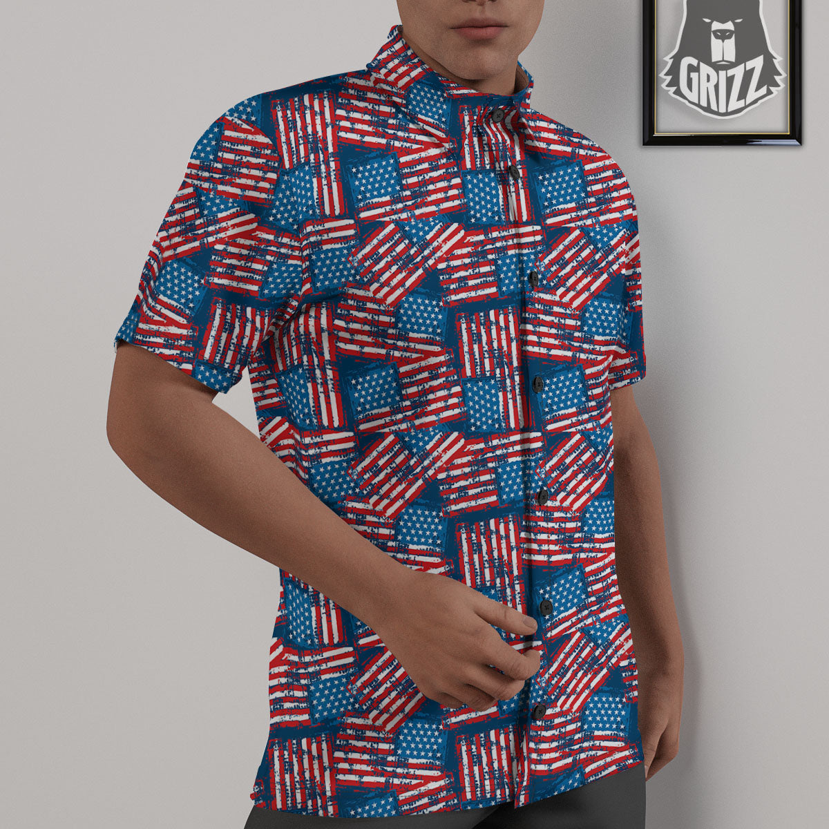 American Flag Grunge Print Pattern Untucked Shirts-grizzshop