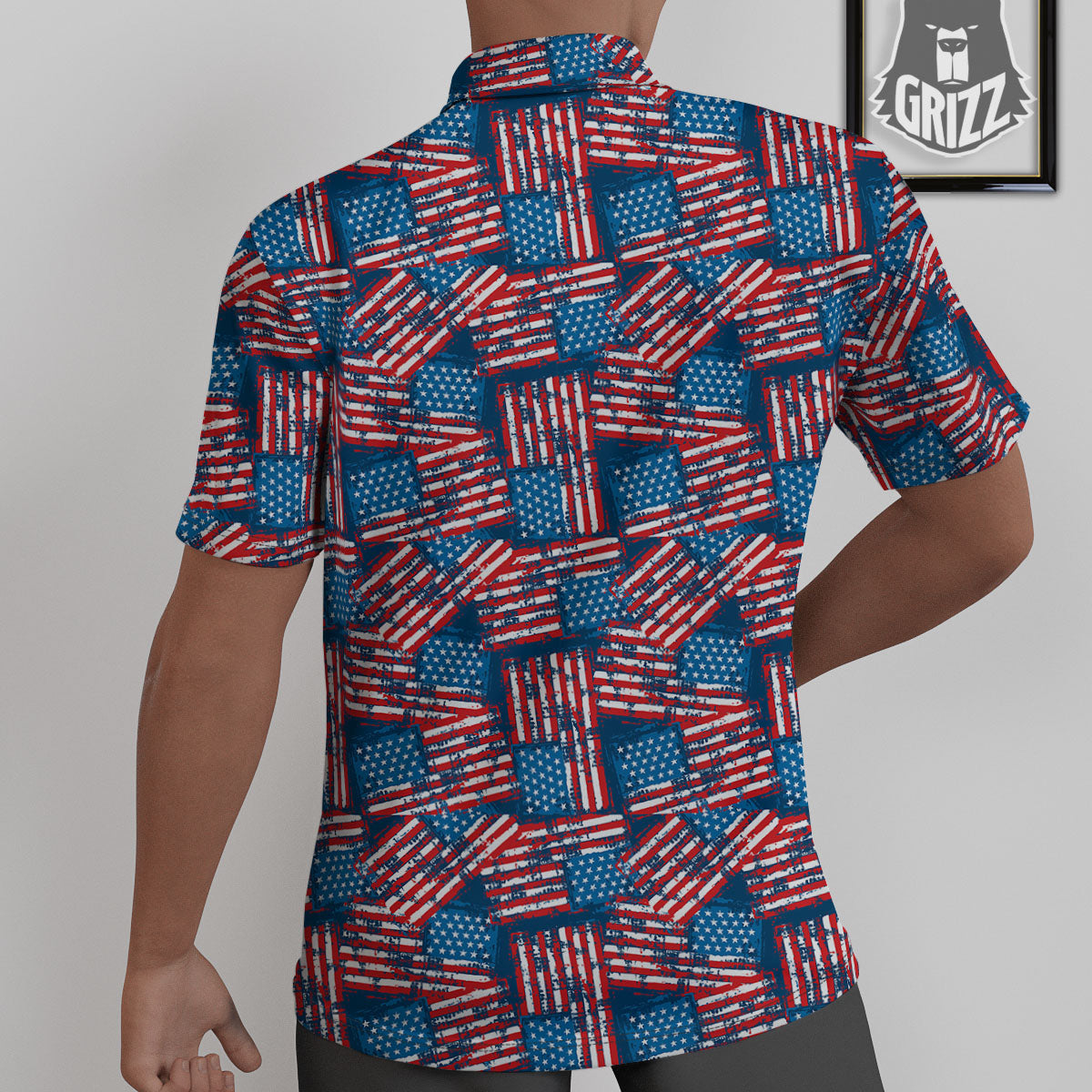 American Flag Grunge Print Pattern Untucked Shirts-grizzshop