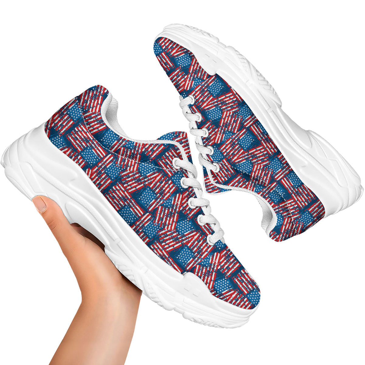 American Flag Grunge Print Pattern White Chunky Shoes-grizzshop