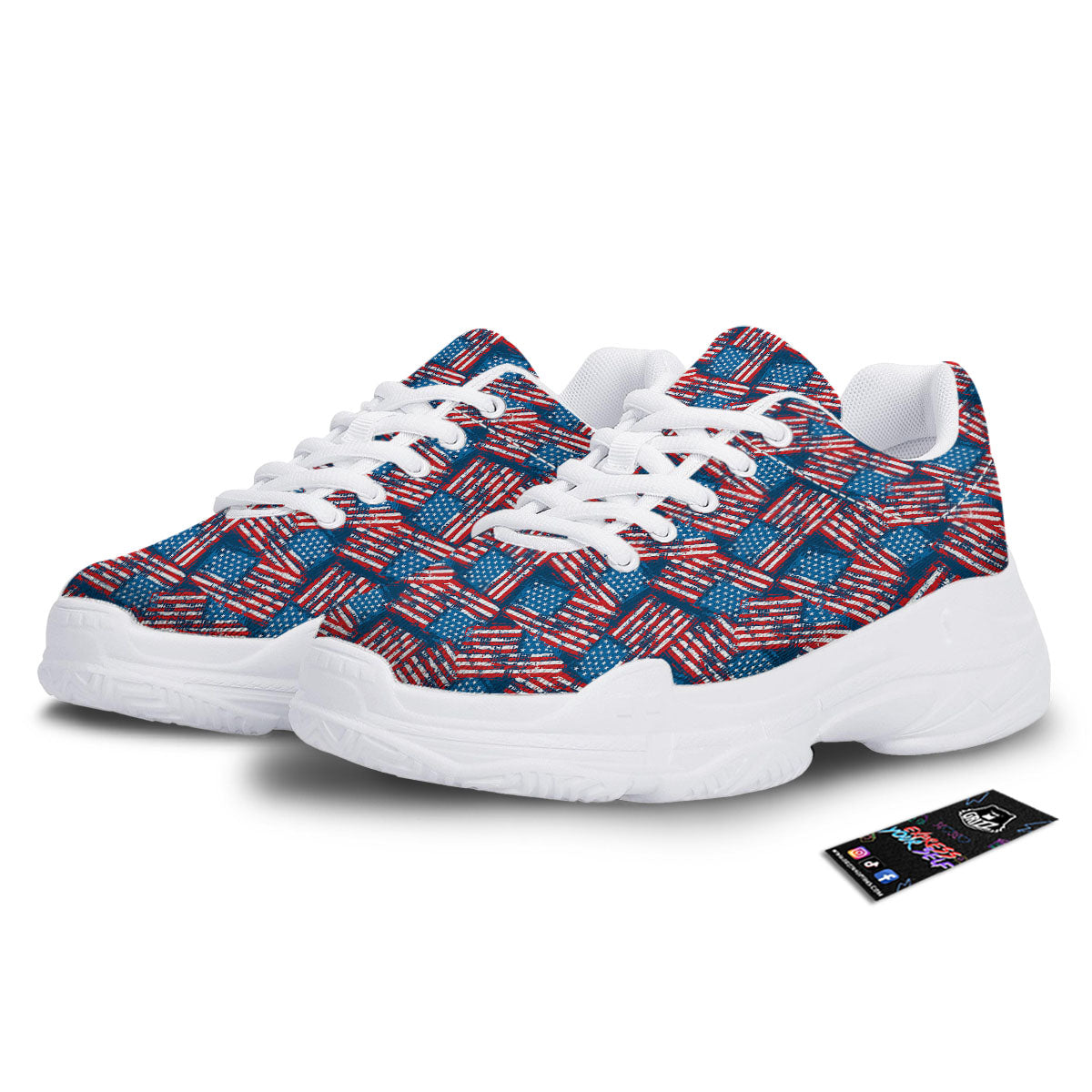 American Flag Grunge Print Pattern White Chunky Shoes-grizzshop