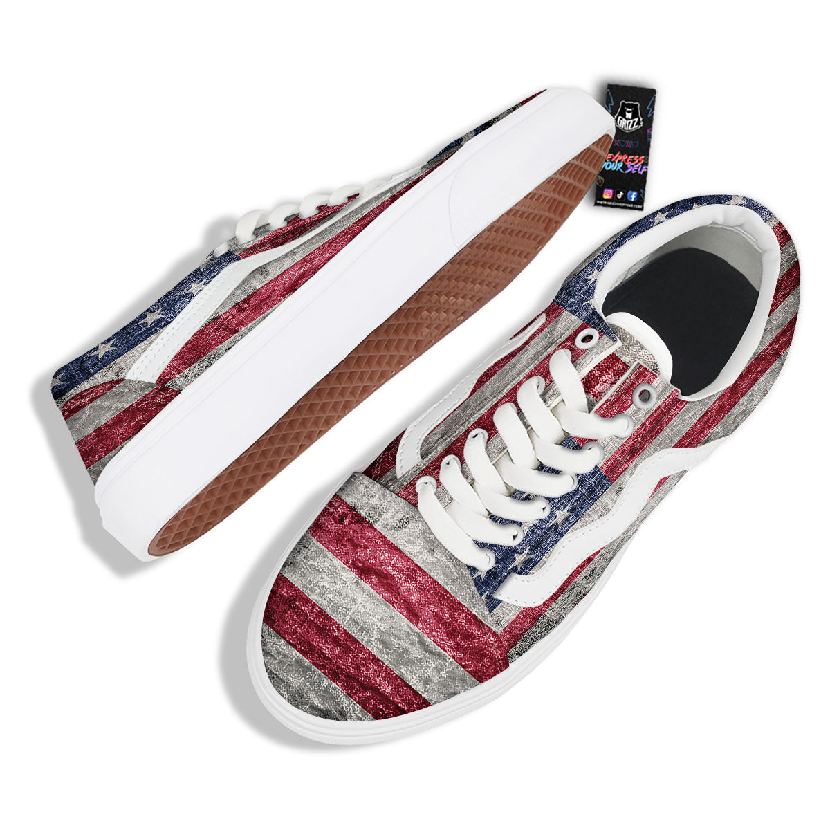 American Flag Grunge Print Skate Shoes-grizzshop