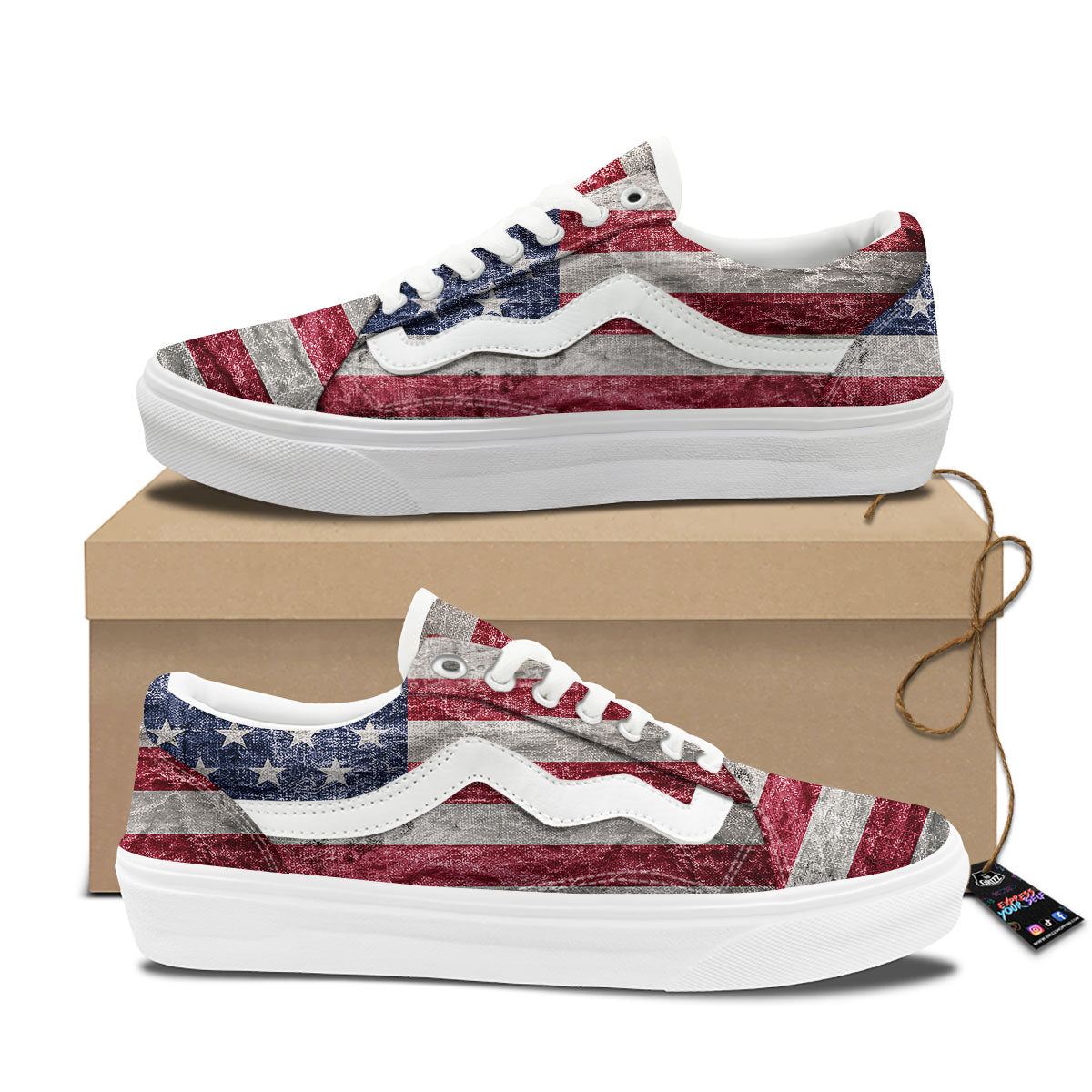 American Flag Grunge Print Skate Shoes-grizzshop