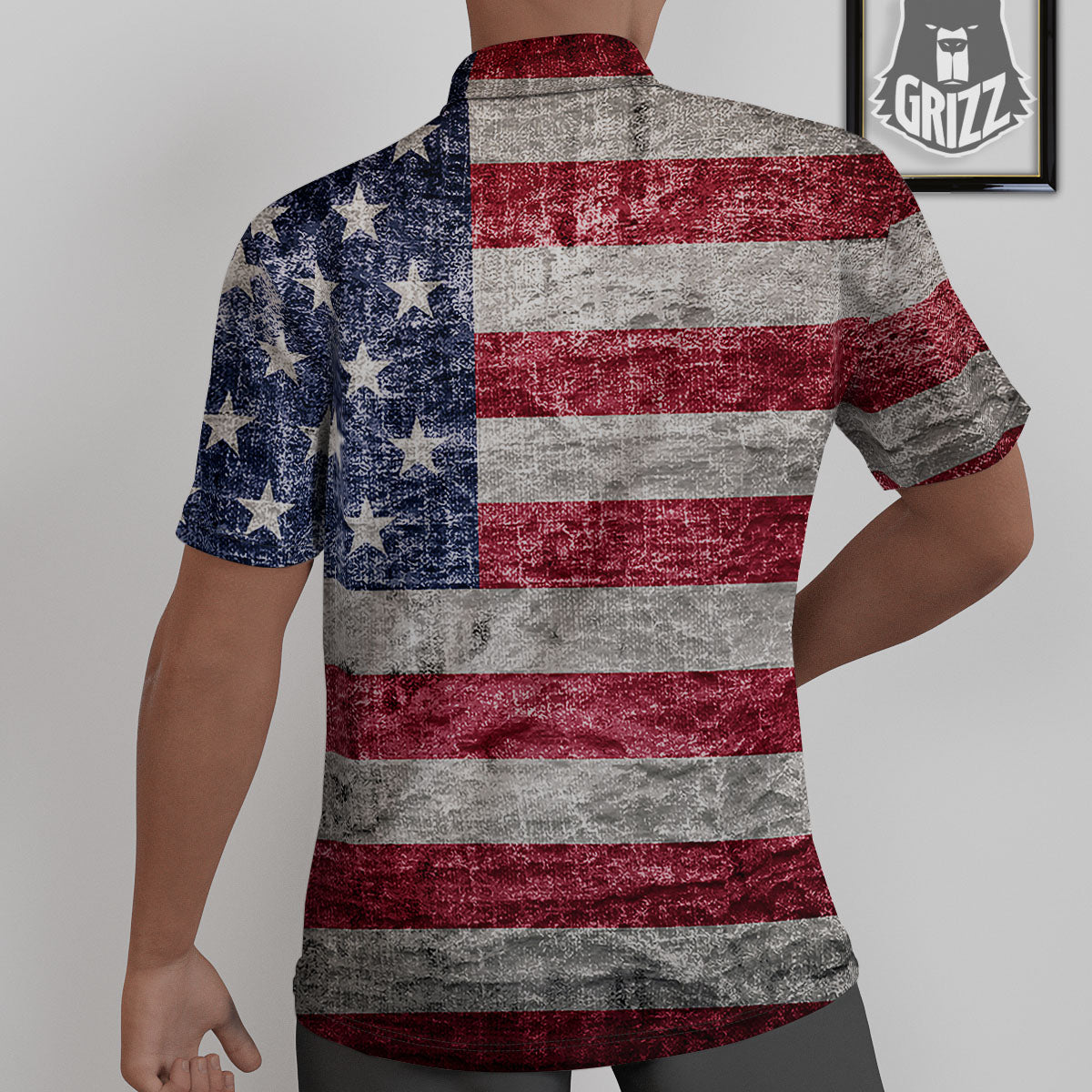 American Flag Grunge Print Untucked Shirts-grizzshop