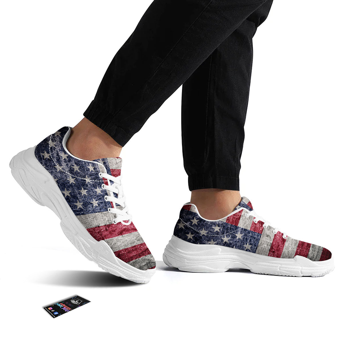 American Flag Grunge Print White Chunky Shoes-grizzshop