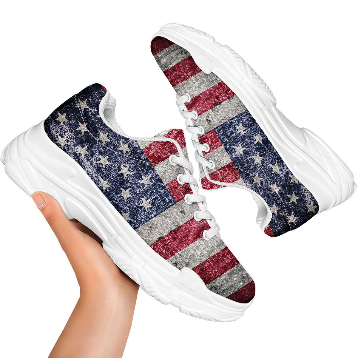 American Flag Grunge Print White Chunky Shoes-grizzshop