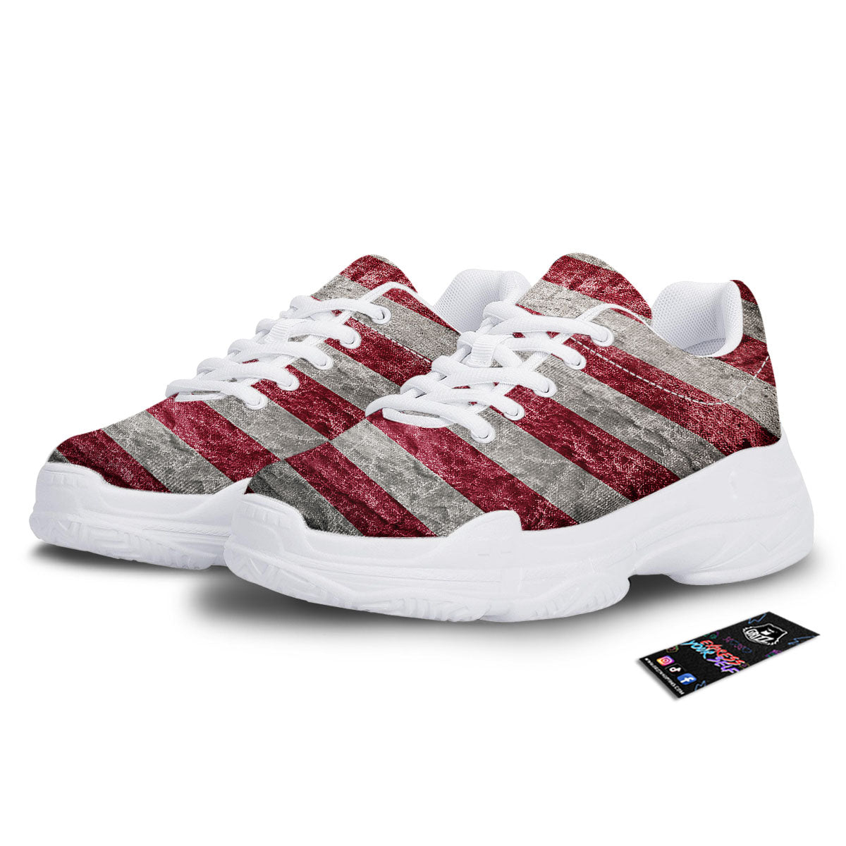 American Flag Grunge Print White Chunky Shoes-grizzshop