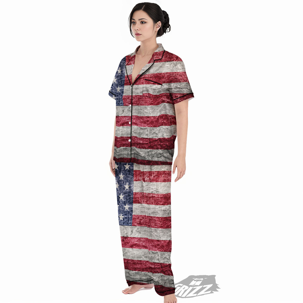 American Flag Grunge Print Women's Pajamas Set-grizzshop