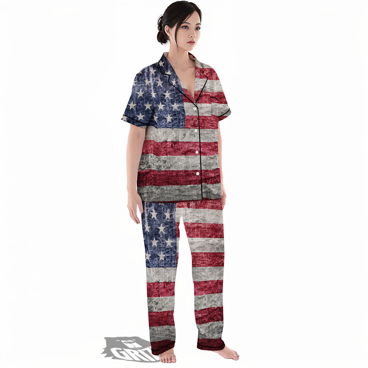 American Flag Grunge Print Women's Pajamas Set-grizzshop