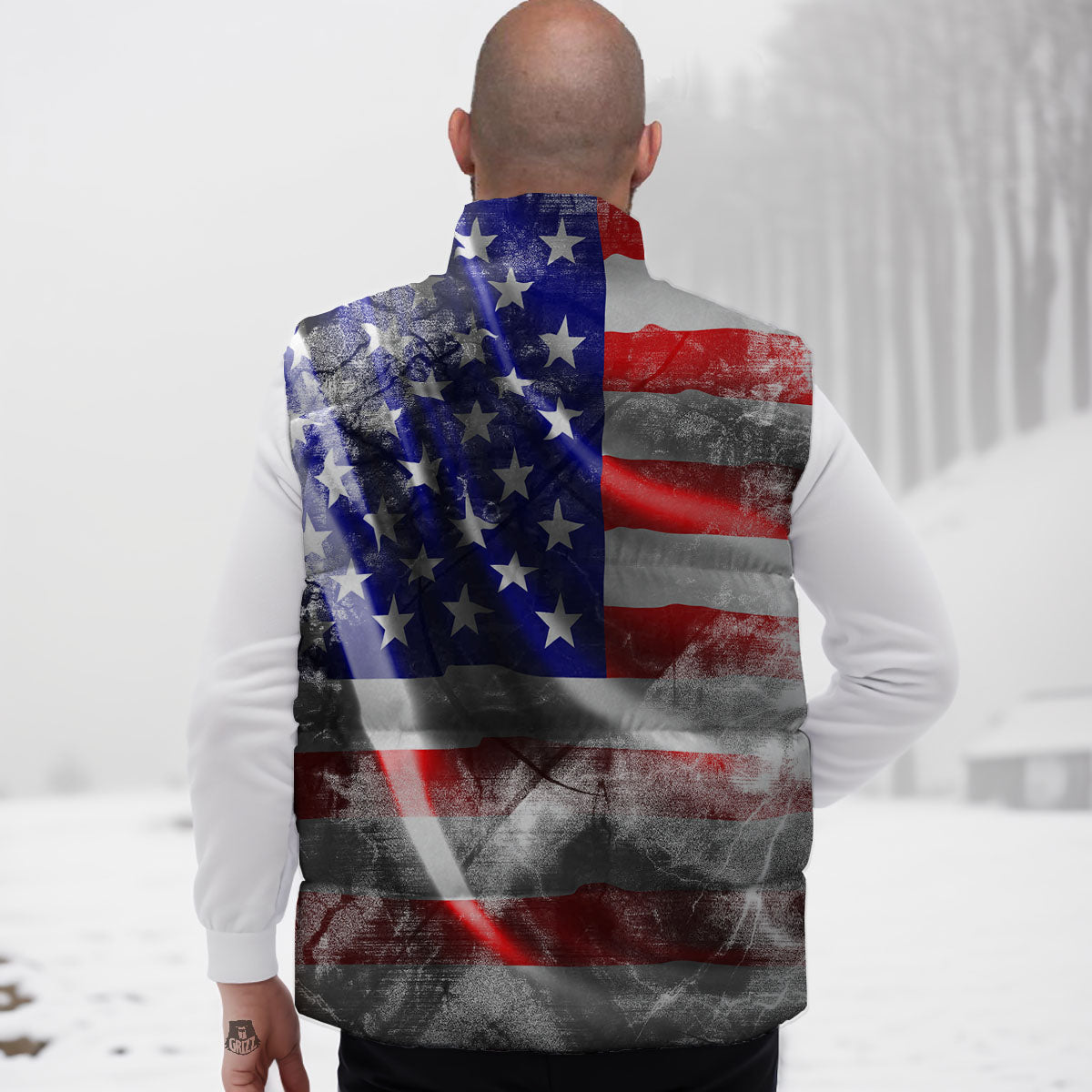 American Flag Grunge Ripped Paper Print Down Vest