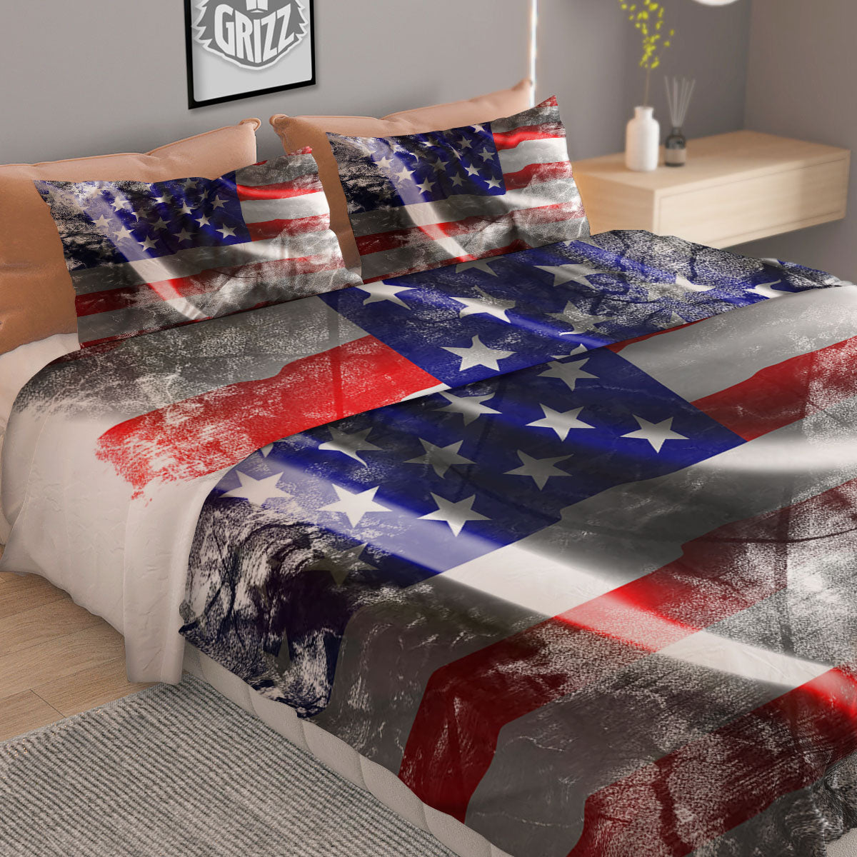 American Flag Grunge Ripped Paper Print Duvet Cover Bedding Set