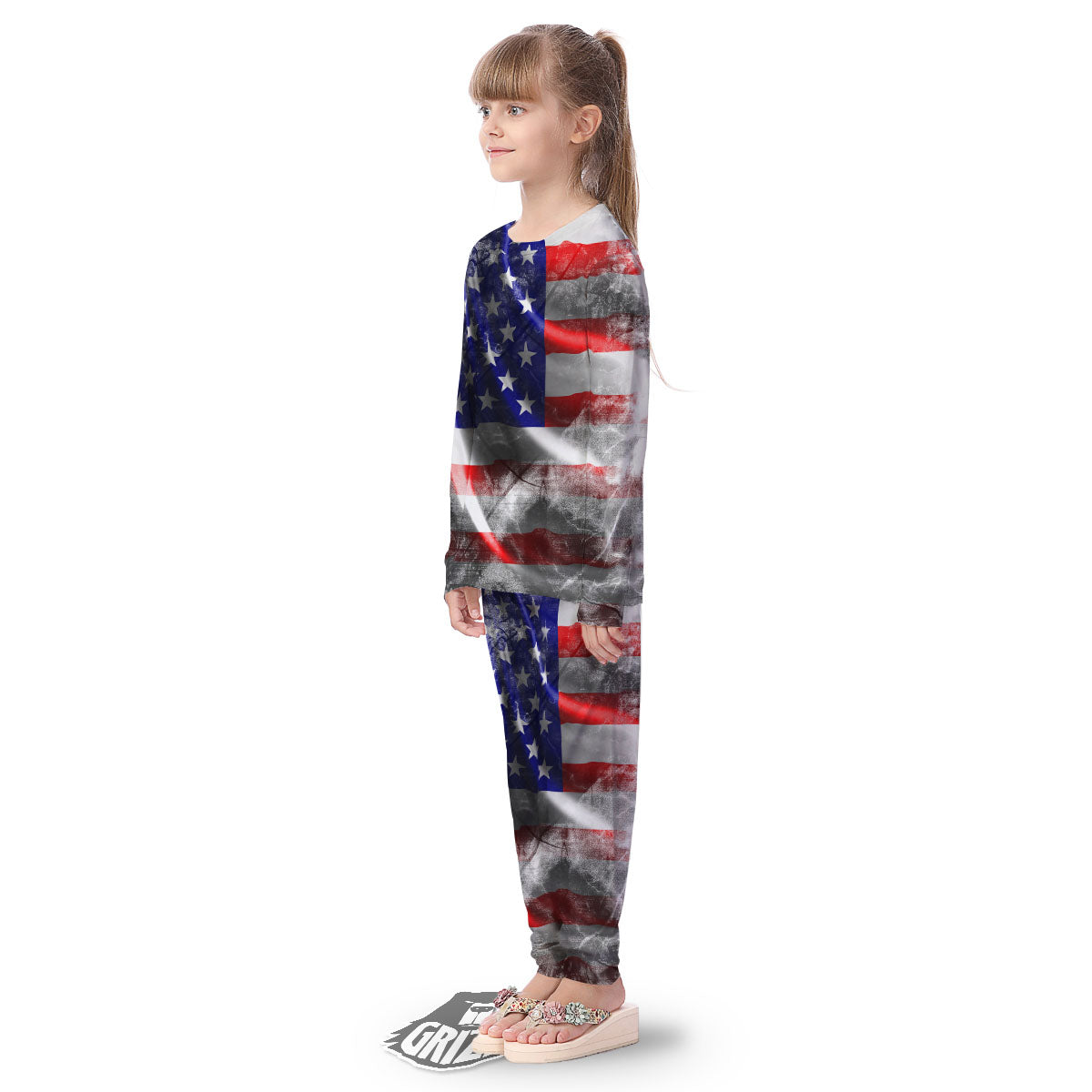 American Flag Grunge Ripped Paper Print Kid's Pajamas-grizzshop