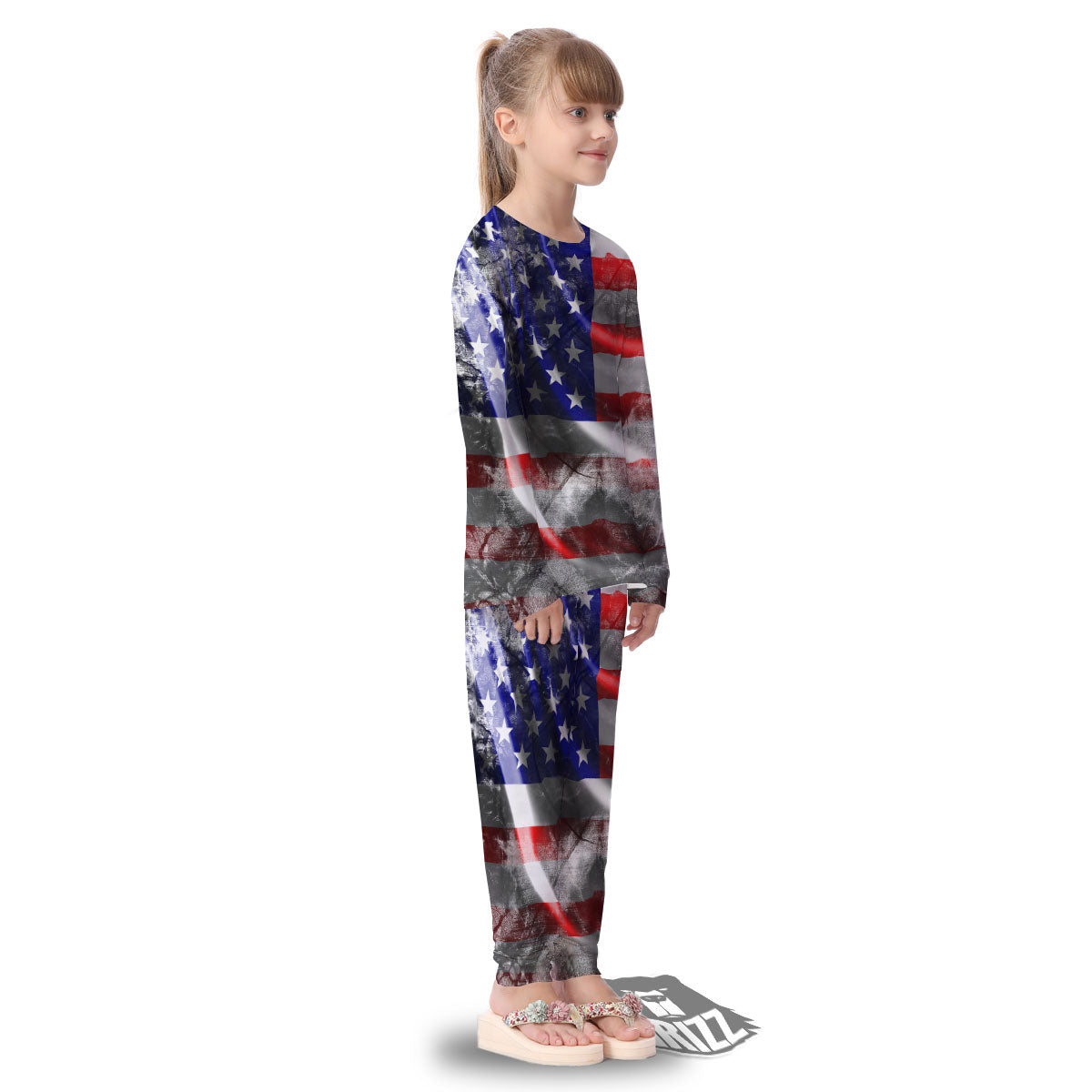 American Flag Grunge Ripped Paper Print Kid's Pajamas-grizzshop
