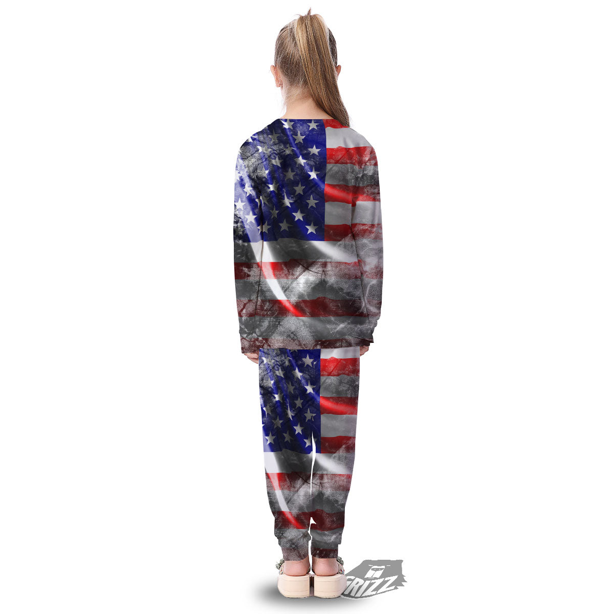 American Flag Grunge Ripped Paper Print Kid's Pajamas-grizzshop