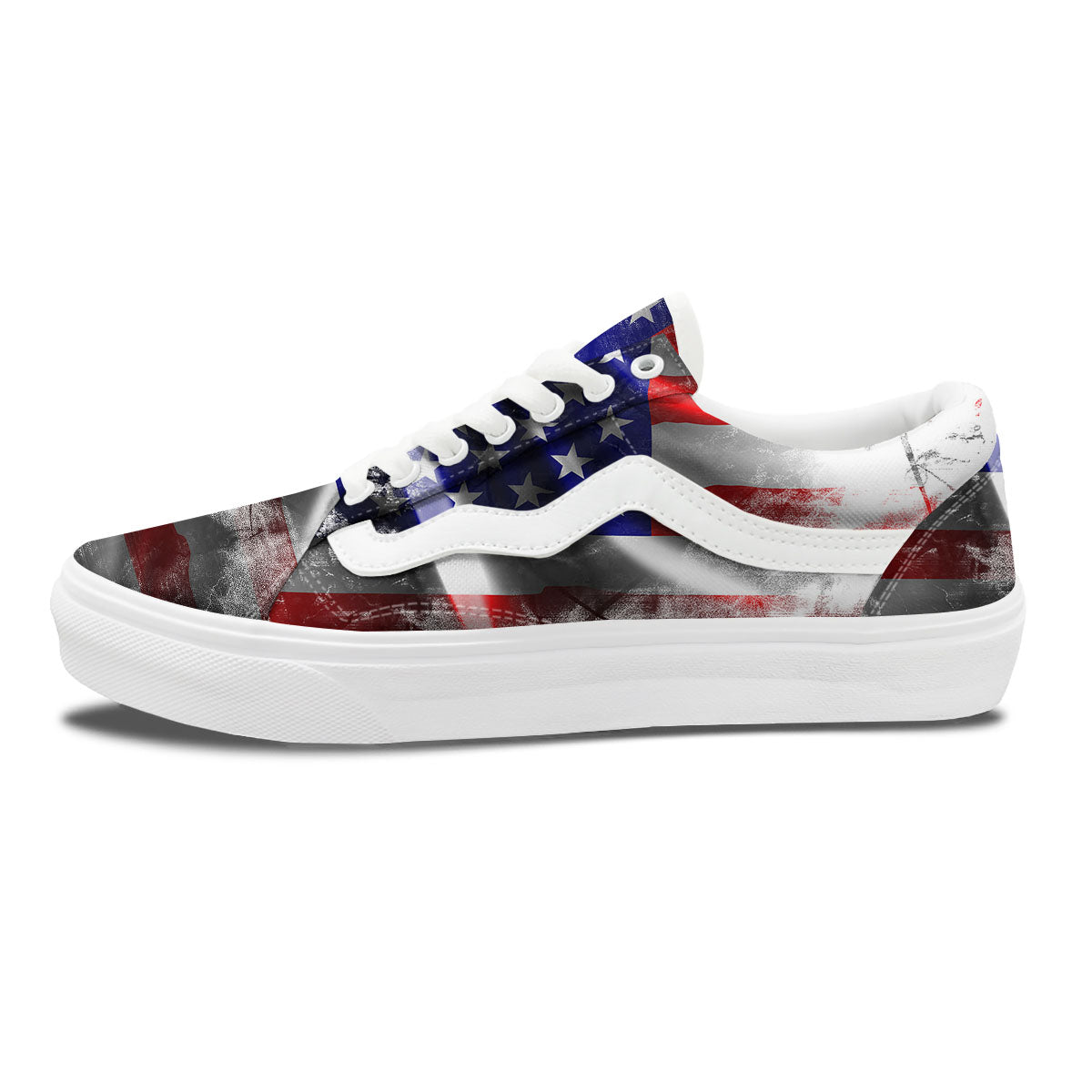 American Flag Grunge Ripped Paper Print Skate Shoes-grizzshop