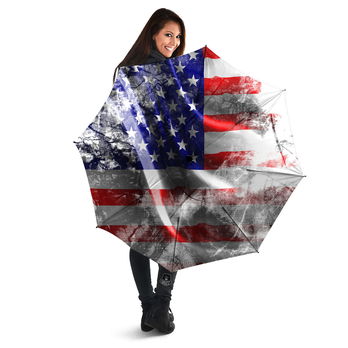 American Flag Grunge Ripped Paper Print Umbrella-grizzshop