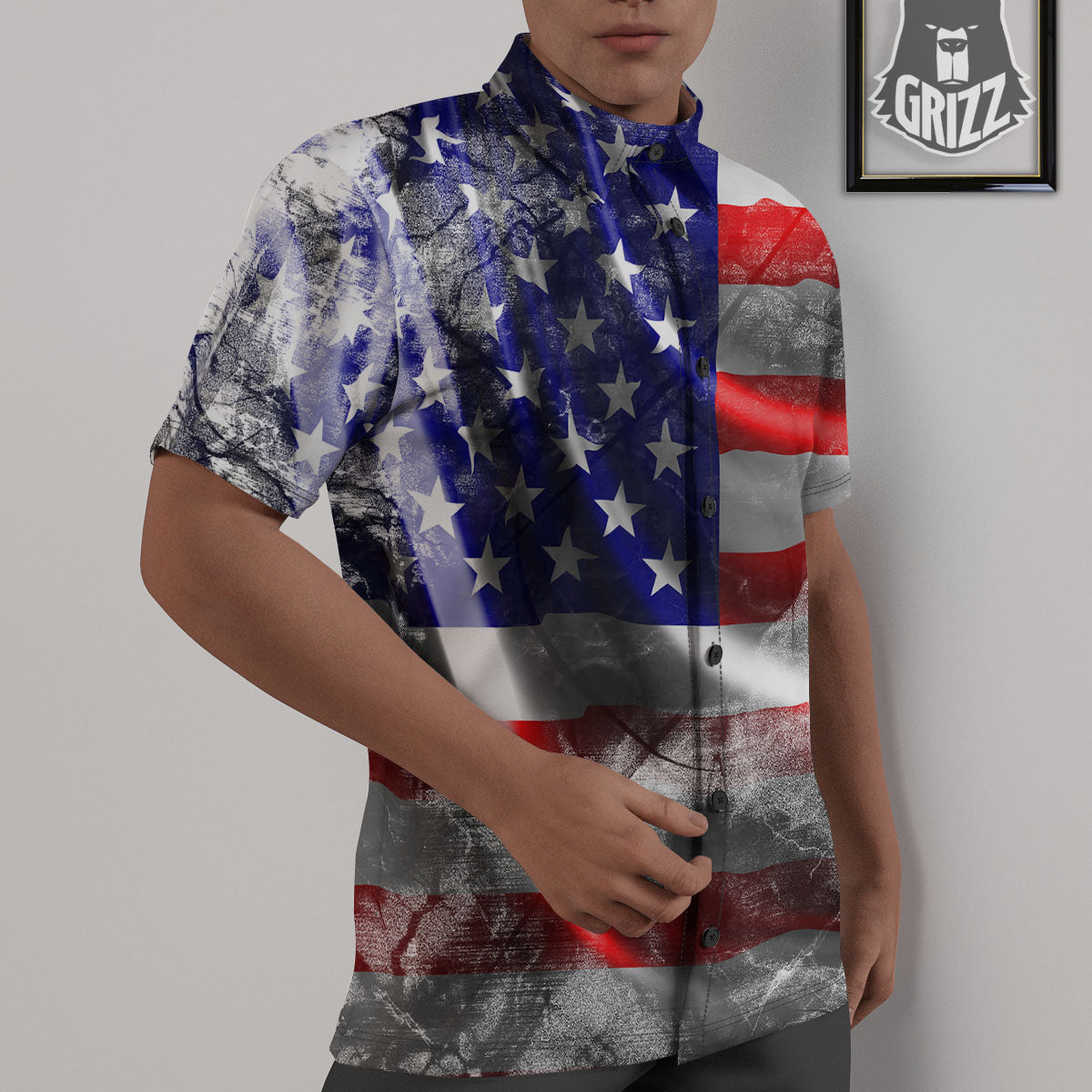 American Flag Grunge Ripped Paper Print Untucked Shirts-grizzshop